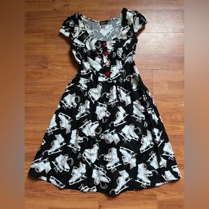 Retrolicious Black and White Skater Print Midi Dress